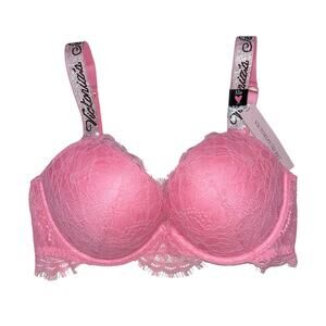 Victoria's Secret Very Sexy Shine Strap Lace Push-Up Bra Pink Roses Size 32D